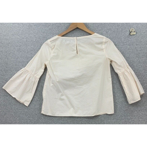 Madewell Blouse Womens XXS Light Pink Striped 3/4 Bell Sleeve Poplin Shirt Top - Picture 3 of 9